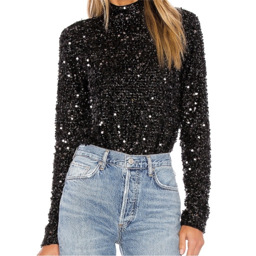 LPA Black Sequin Long Sleeve Top